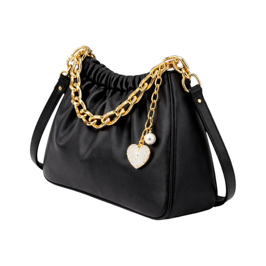 Elegant black Quilted Crossbody Bag with Chain Strap for Women