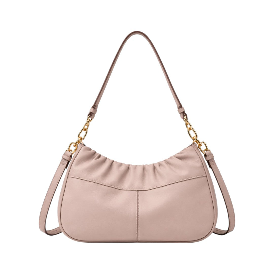 Stylish Beige Shoulder Bag with Gold Chain Strap for Women