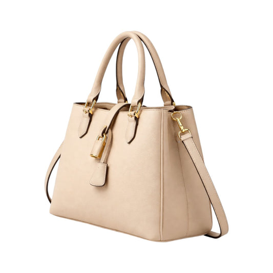 Stylish Mint (Beige)Leather Handbag with Gold Lock for Women
