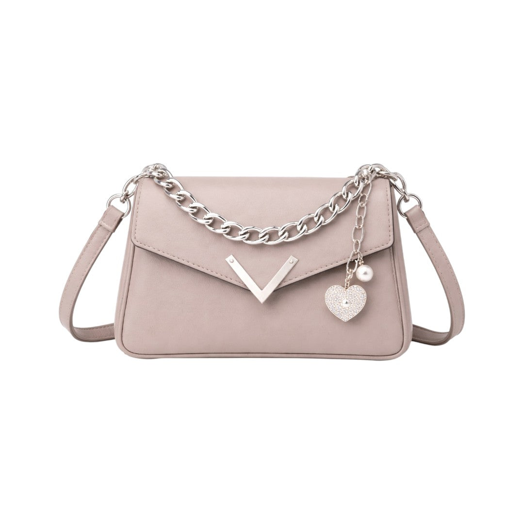 Elegant Beige Chain Strap Shoulder bag for Women (M)