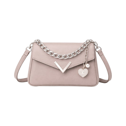 Elegant Beige Chain Strap Shoulder bag for Women (M)