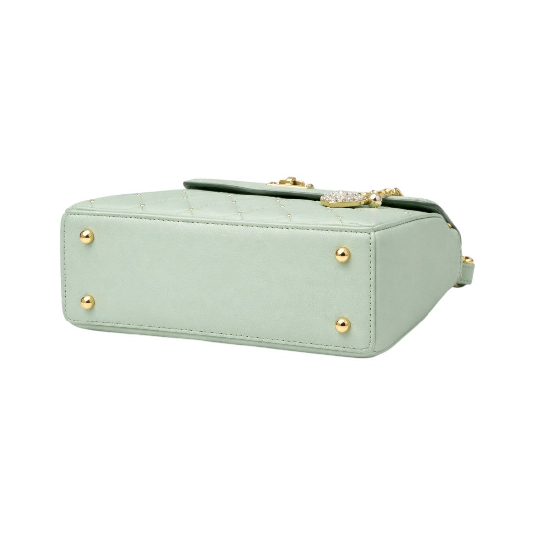 Elegant Mint Green Top Handle Handbag with Gold Lock for Women(M)