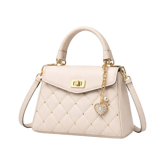 Elegant Quilted Beige Handbag with Chain Strap for Women