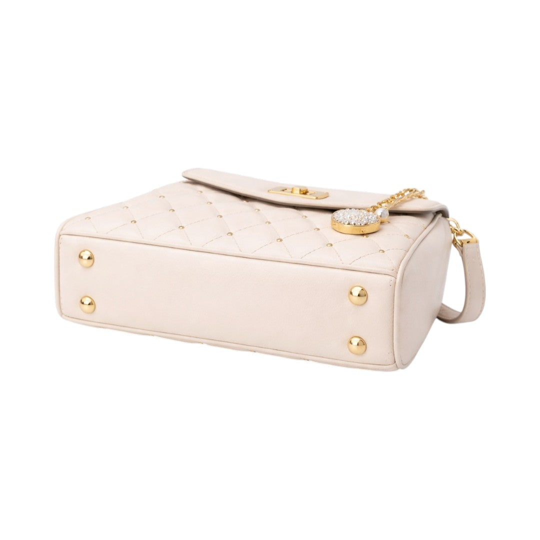 Elegant Quilted Beige Handbag with Chain Strap for Women