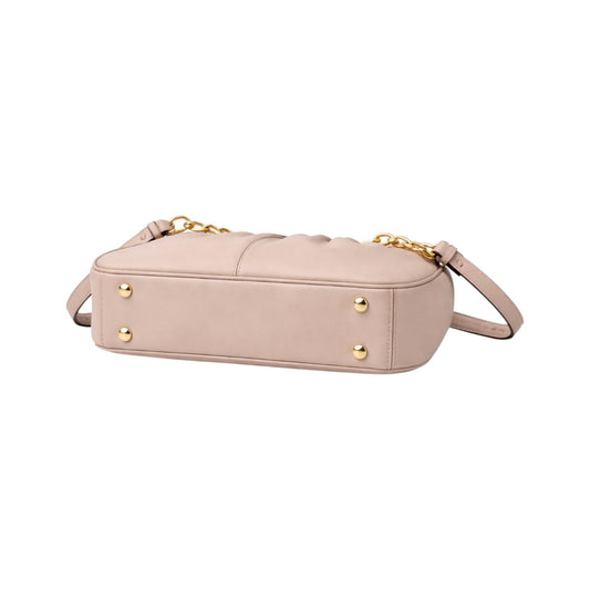 Stylish Beige Shoulder Bag with Gold Chain Strap for Women