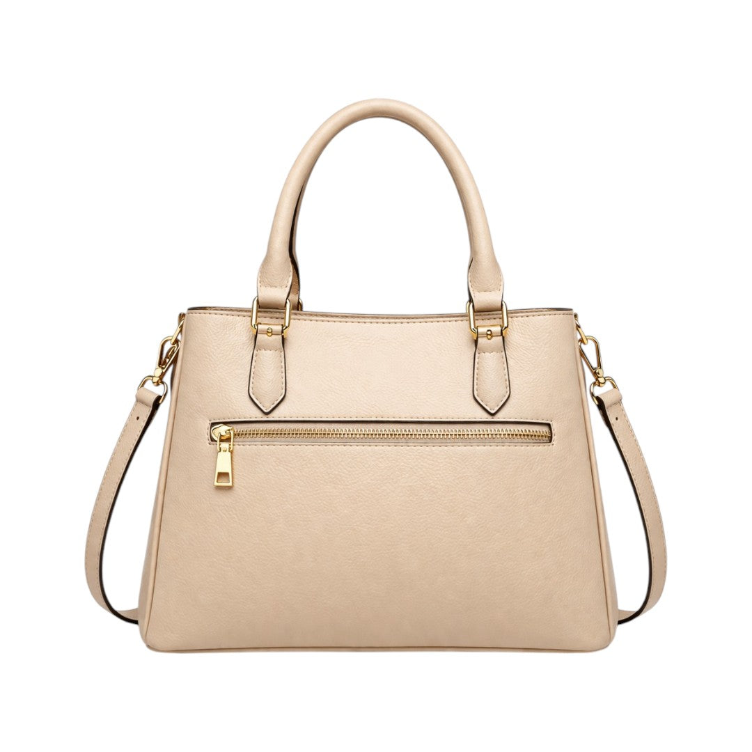 Stylish Mint (Beige)Leather Handbag with Gold Lock for Women