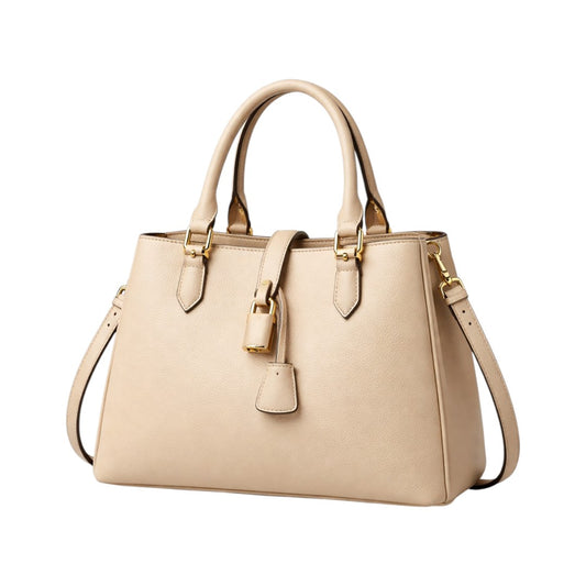 Stylish Mint (Beige)Leather Handbag with Gold Lock for Women